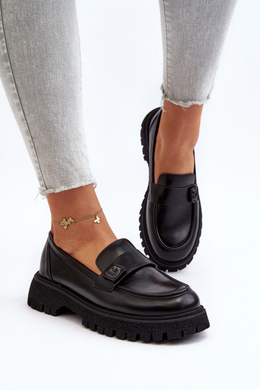 sieviešu mokasīni ar siksniņām melnas krāsas Flanila