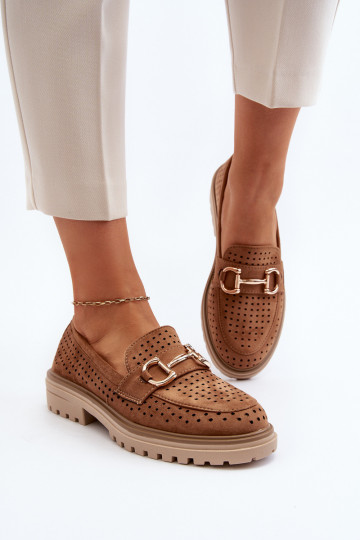 Sieviešu mokasīni  ar ornamentiem brūnas krāsas Talesse