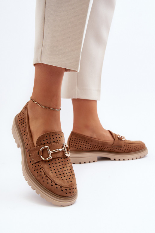 Sieviešu mokasīni  ar ornamentiem brūnas krāsas Talesse