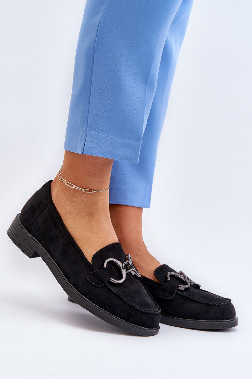 Eleganti zamšādas lauferi ar ornamentiem melnas krāsas Echonesa