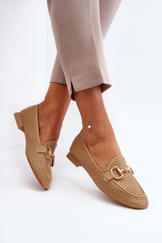 sieviešu mokasīni ar platiem papēžiem ar ornamentiem brūnas krāsas Iluvana