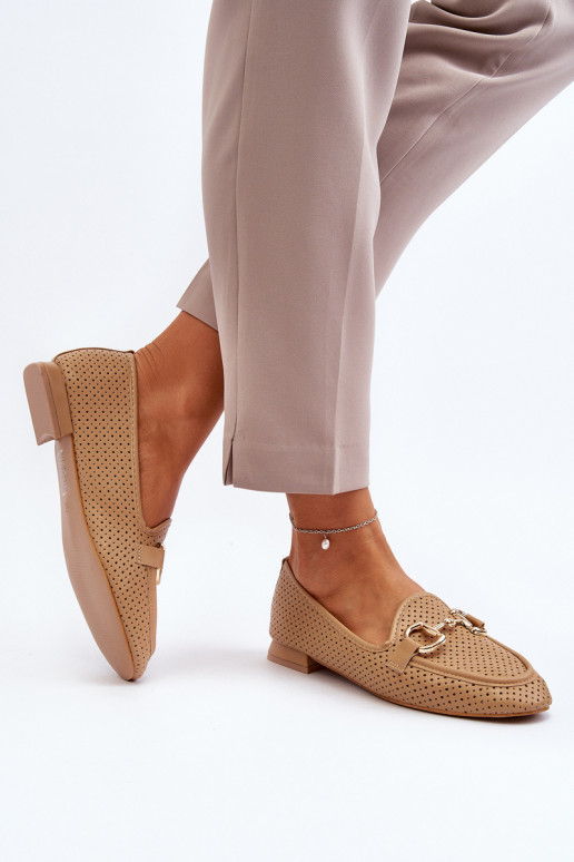 sieviešu mokasīni ar platiem papēžiem ar ornamentiem brūnas krāsas Iluvana