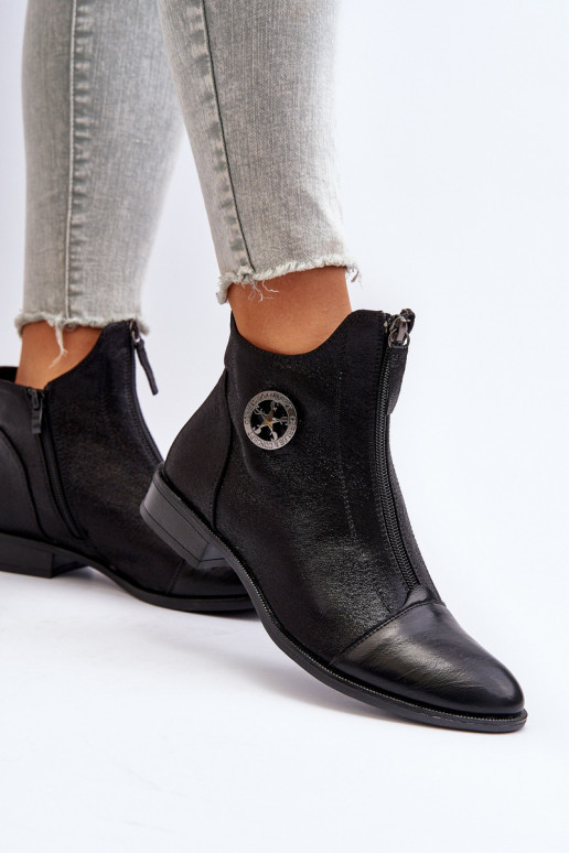 Sieviešu puszābaki ar platiem papēžiem ar rāvējslēdzējiem melnas krāsas Loratie Sieviešu puszābaki ar platiem papēžiem ar rāvējslēdzējiem melnas krāsas Loratie