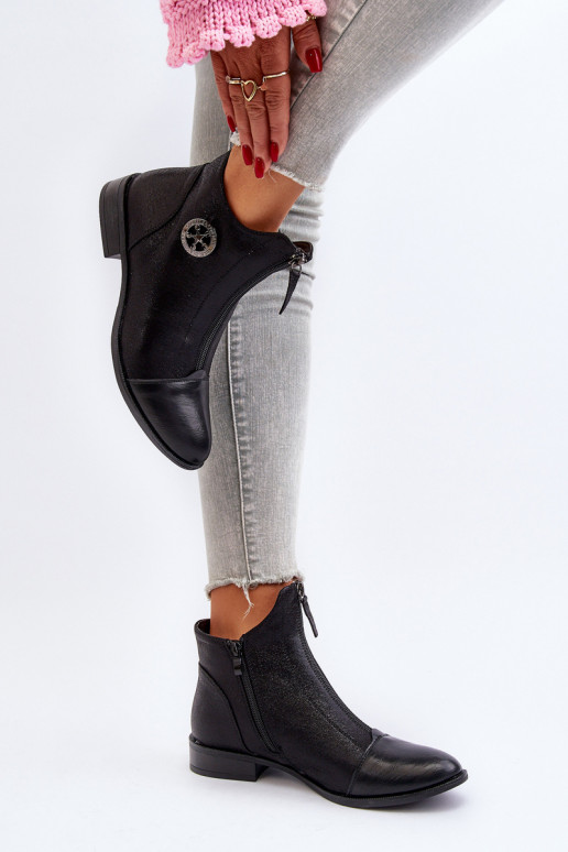 Sieviešu puszābaki ar platiem papēžiem ar rāvējslēdzējiem melnas krāsas Loratie Sieviešu puszābaki ar platiem papēžiem ar rāvējslēdzējiem melnas krāsas Loratie