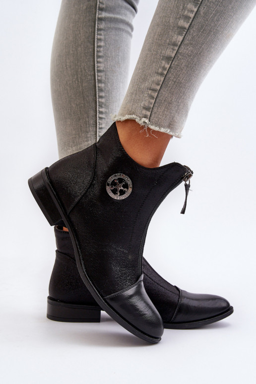 Sieviešu puszābaki ar platiem papēžiem ar rāvējslēdzējiem melnas krāsas Loratie Sieviešu puszābaki ar platiem papēžiem ar rāvējslēdzējiem melnas krāsas Loratie