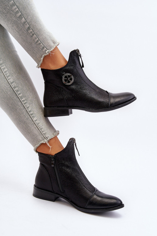 Sieviešu puszābaki ar platiem papēžiem ar rāvējslēdzējiem melnas krāsas Loratie Sieviešu puszābaki ar platiem papēžiem ar rāvējslēdzējiem melnas krāsas Loratie