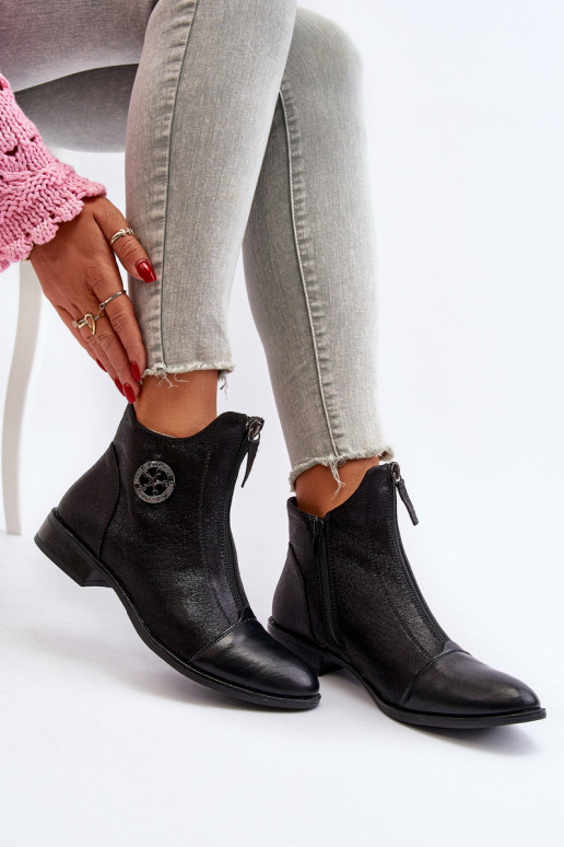 Sieviešu puszābaki ar platiem papēžiem ar rāvējslēdzējiem melnas krāsas Loratie Sieviešu puszābaki ar platiem papēžiem ar rāvējslēdzējiem melnas krāsas Loratie