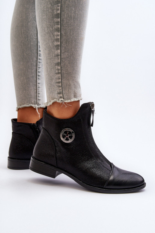 Sieviešu puszābaki ar platiem papēžiem ar rāvējslēdzējiem melnas krāsas Loratie Sieviešu puszābaki ar platiem papēžiem ar rāvējslēdzējiem melnas krāsas Loratie