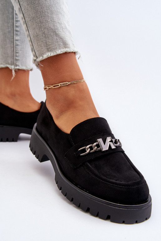 Zamšādas mokasīni   ar ornamentiem melnas krāsas Loraleima