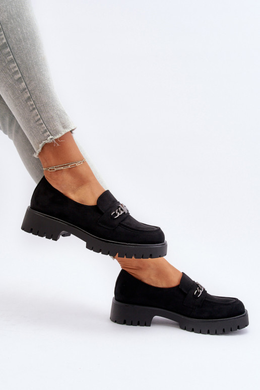 Zamšādas mokasīni   ar ornamentiem melnas krāsas Loraleima