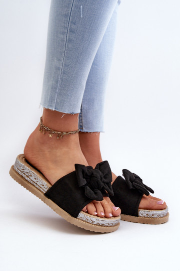 Čības ar platformu ar bantītēm melnas krāsas Aflia