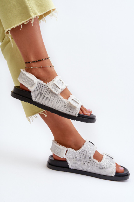 Džinsa auduma Dekorētas Sieviešu basenes baltas krāsas Irmale Džinsa auduma Dekorētas Sieviešu basenes baltas krāsas Irmale