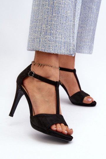 Sieviešu augstpapēžu sandales, kas izgatavotas no Eco Suede, Black Obdaria 2