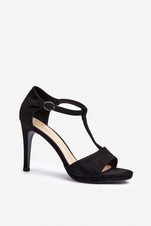 Sieviešu augstpapēžu sandales, kas izgatavotas no Eco Suede, Black Obdaria