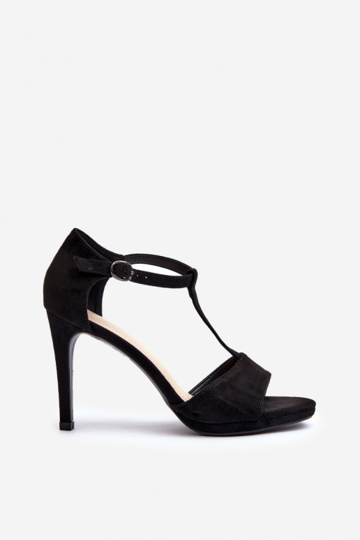 Sieviešu augstpapēžu sandales, kas izgatavotas no Eco Suede, Black Obdaria