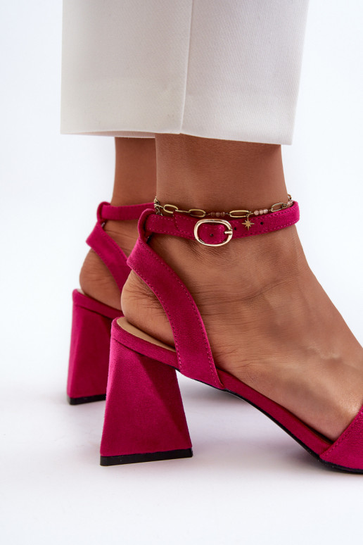 Sieviešu augstpapēžu sandales, kas izgatavotas no Eco Suede Fuchsia Upttima