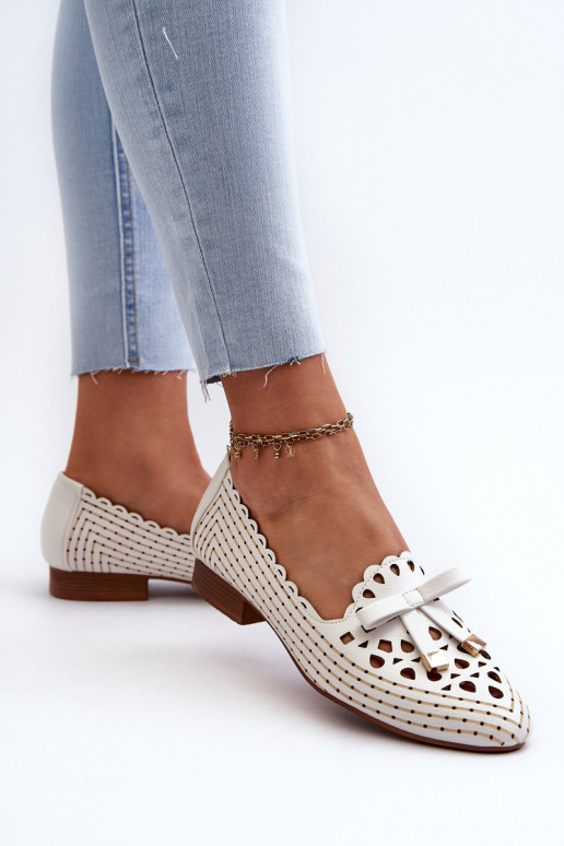 Ažūra balerīnas   ar bantītēm baltas krāsas Nestavia