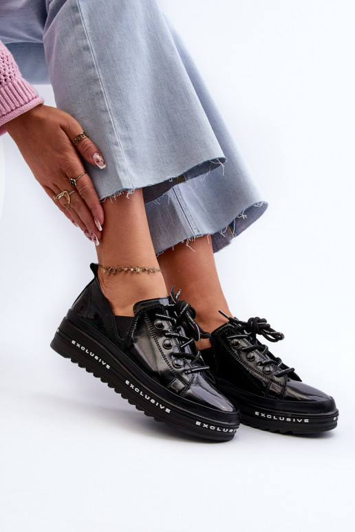 Šņorējami apavi   ar platformu Dabīgas ādas S.Barski LR620 melnas krāsas