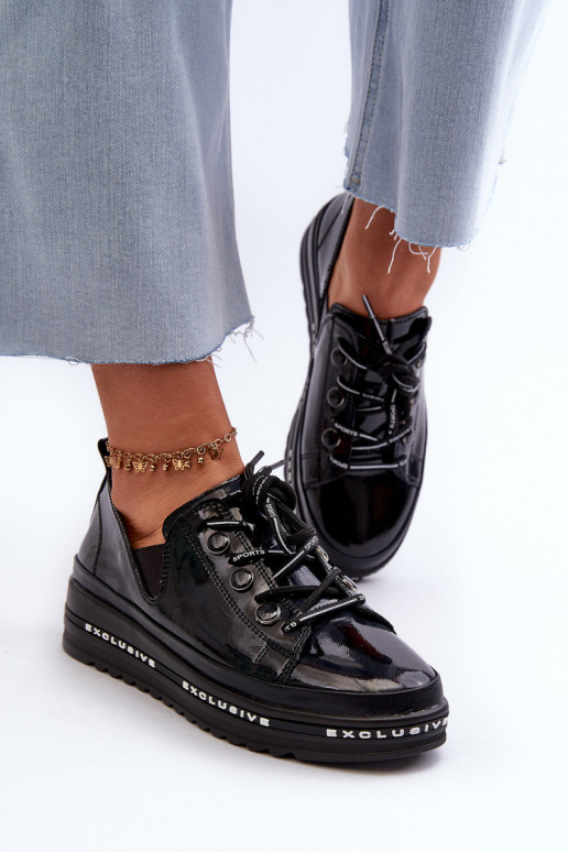 Šņorējami apavi   ar platformu Dabīgas ādas S.Barski LR620 melnas krāsas