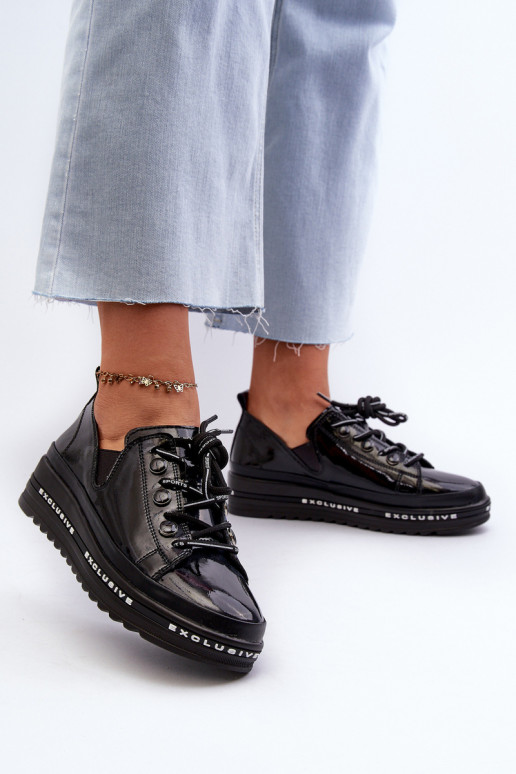 Šņorējami apavi   ar platformu Dabīgas ādas S.Barski LR620 melnas krāsas