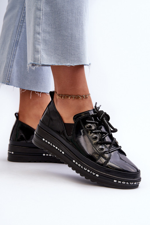 Šņorējami apavi   ar platformu Dabīgas ādas S.Barski LR620 melnas krāsas