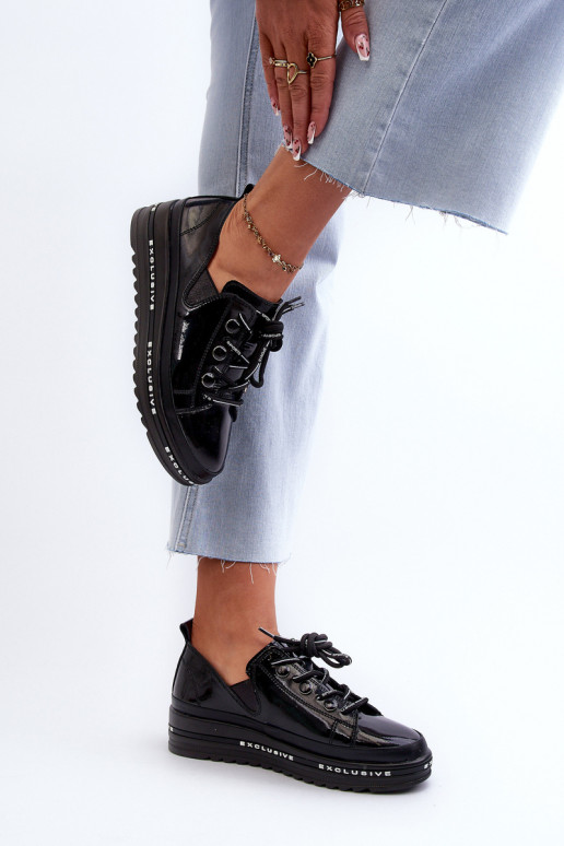 Šņorējami apavi   ar platformu Dabīgas ādas S.Barski LR620 melnas krāsas