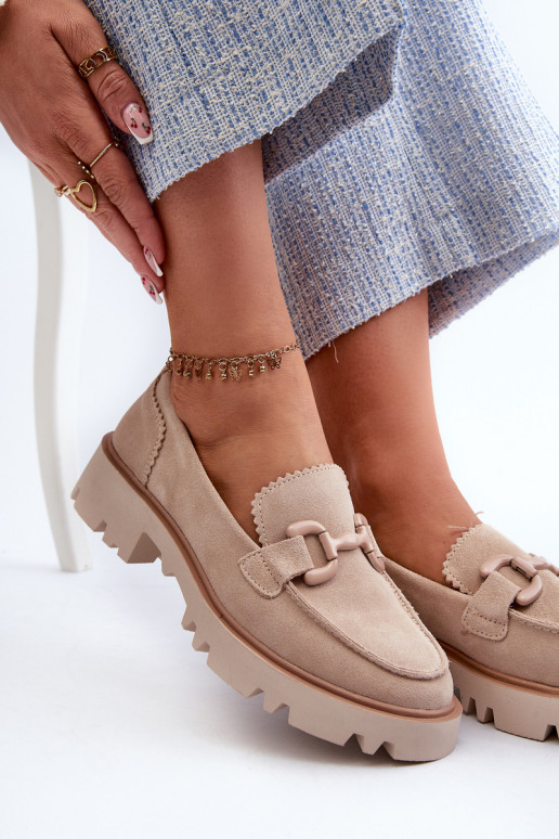 Zamšādas mokasīni   ar ornamentiem D&A TW117 smilšu krāsas Zamšādas mokasīni   ar ornamentiem D&A TW117 smilšu krāsas