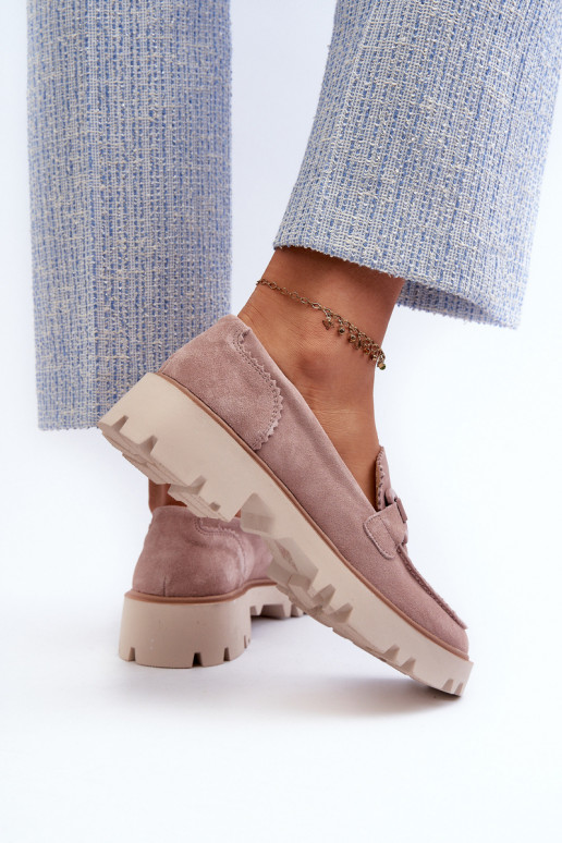 Zamšādas mokasīni   ar ornamentiem D&A TW117 Rozā krāsas Zamšādas mokasīni   ar ornamentiem D&A TW117 Rozā krāsas