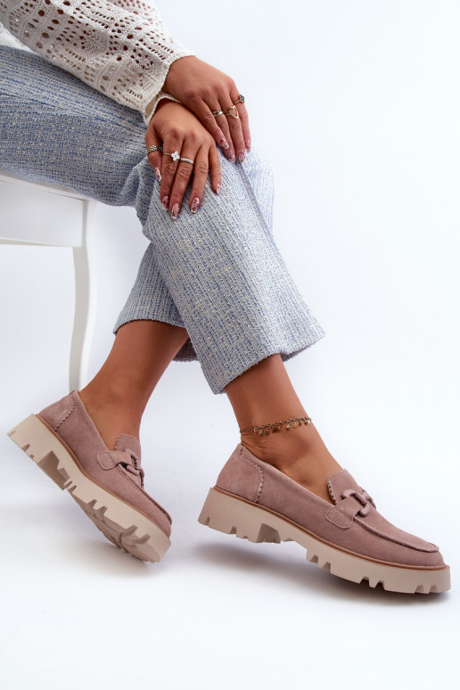 Zamšādas mokasīni   ar ornamentiem D&A TW117 Rozā krāsas Zamšādas mokasīni   ar ornamentiem D&A TW117 Rozā krāsas