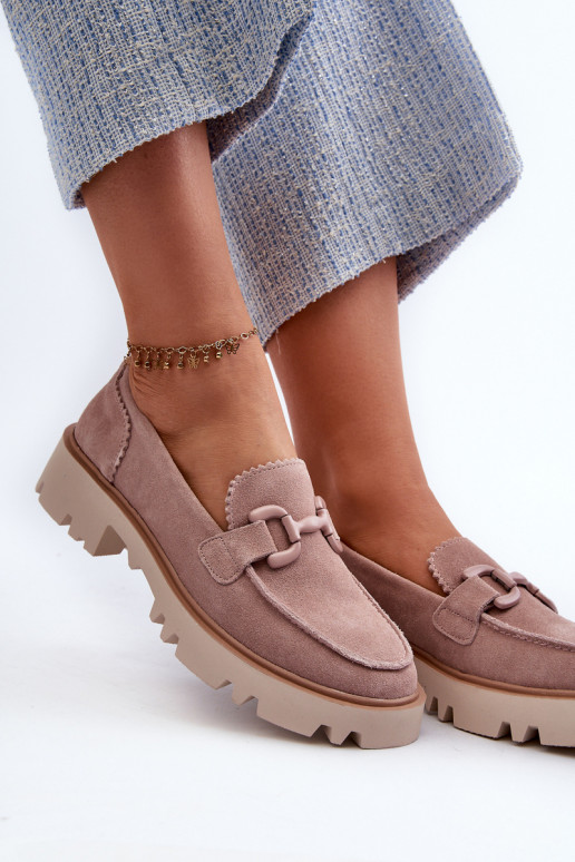 Zamšādas mokasīni   ar ornamentiem D&A TW117 Rozā krāsas Zamšādas mokasīni   ar ornamentiem D&A TW117 Rozā krāsas