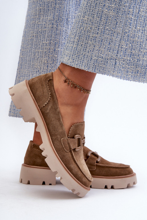 Zamšādas mokasīni   ar ornamentiem D&A TW117 brūnas krāsas Zamšādas mokasīni   ar ornamentiem D&A TW117 brūnas krāsas