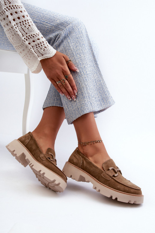 Zamšādas mokasīni   ar ornamentiem D&A TW117 brūnas krāsas Zamšādas mokasīni   ar ornamentiem D&A TW117 brūnas krāsas