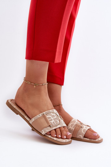 spīdīgs sieviešu čības ar ornamentiem smilšu krāsas Taleci 2