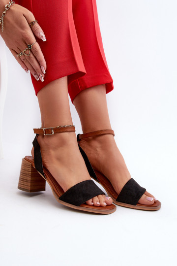 Sieviešu augstpapēžu sandales, kas izgatavotas no Eco Suede Black Ronvia 2