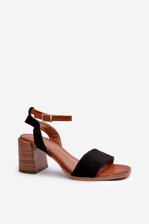 Sieviešu augstpapēžu sandales, kas izgatavotas no Eco Suede Black Ronvia