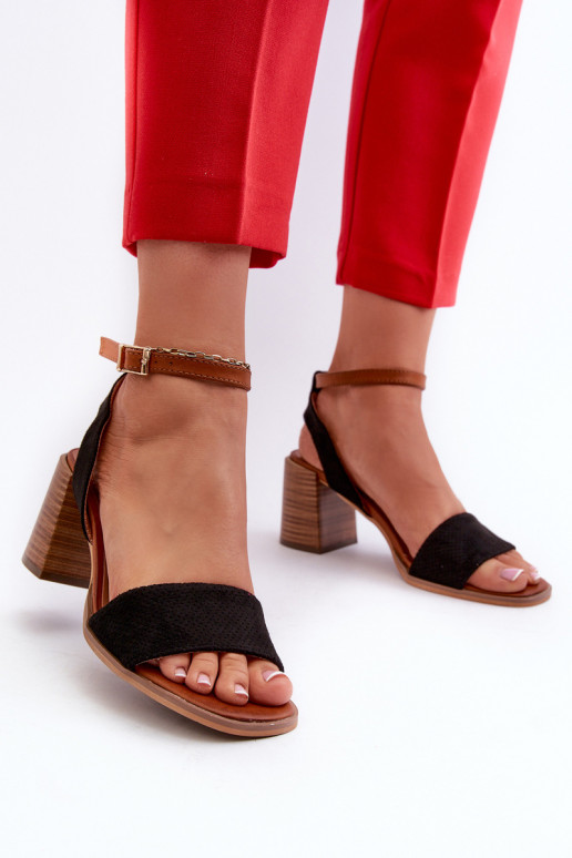 Sieviešu augstpapēžu sandales, kas izgatavotas no Eco Suede Black Ronvia