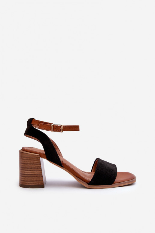 Sieviešu augstpapēžu sandales, kas izgatavotas no Eco Suede Black Ronvia