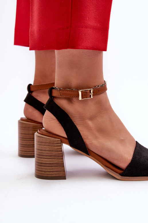 Sieviešu augstpapēžu sandales, kas izgatavotas no Eco Suede Black Ronvia