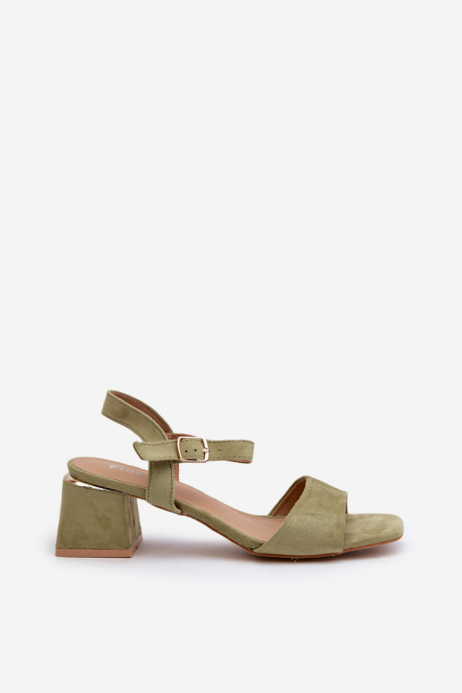 Sieviešu sandales uz eko zamšādas bloka, zaļa leiša