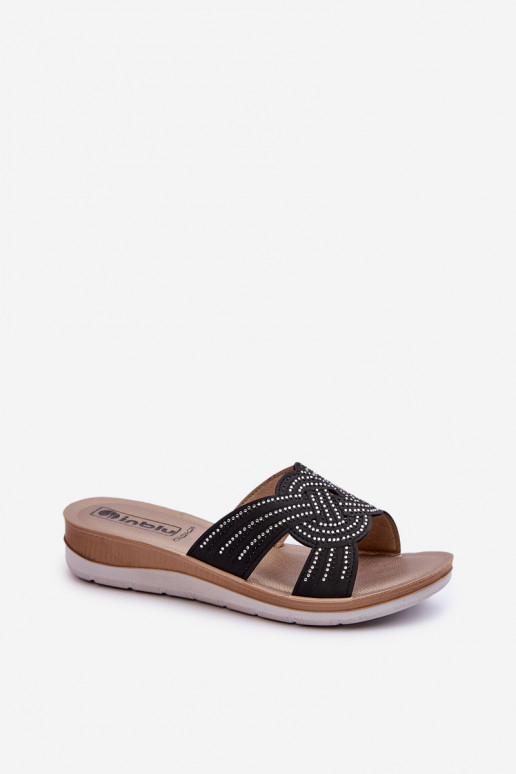 Ērtas sieviešu čības ar mirdzošiem spīdumiņiem Inblu BV000037 melnas krāsas