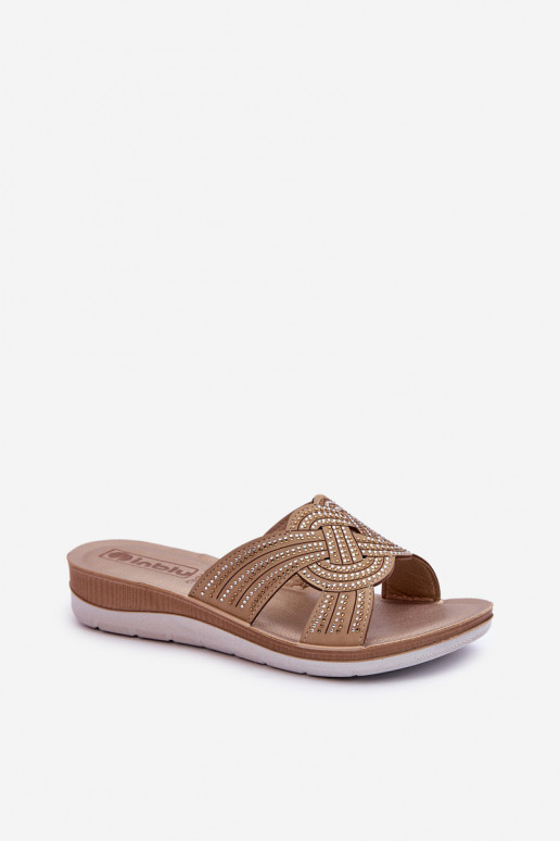 Ērtas sieviešu čības ar mirdzošiem spīdumiņiem Inblu BV000037 smilšu krāsas