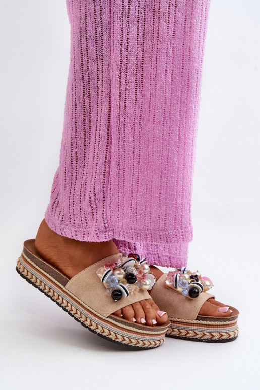 sieviešu čības ar platformu ar skaistām detaļām S.Barski HY077 smilšu krāsas