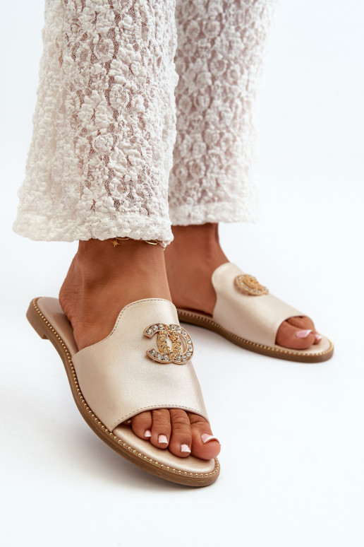 Eleganta stila sieviešu čības spīdīgs ar ornamentiem S.Barski KV27-050 Zelta krāsas