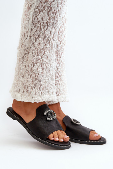 Eleganta stila sieviešu čības spīdīgs ar ornamentiem S.Barski KV27-050 melnas krāsas 2