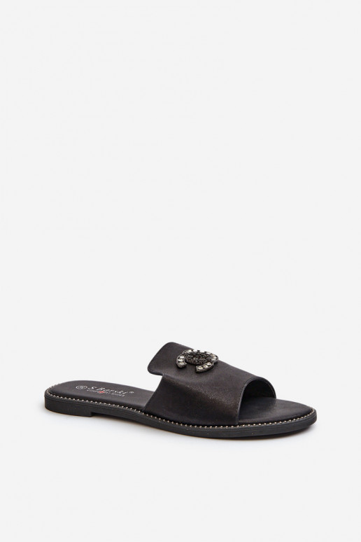 Eleganta stila sieviešu čības spīdīgs ar ornamentiem S.Barski KV27-050 melnas krāsas Eleganta stila sieviešu čības spīdīgs ar ornamentiem S.Barski KV27-050 melnas krāsas