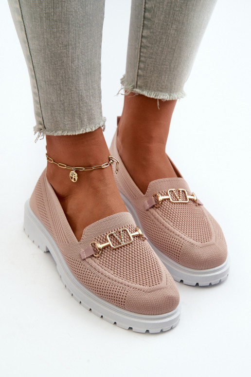 Sievišķīgs Mokasīni ar platiem papēžiem Ze Zelta krāsasm Detalem Rozā krāsas Limentia