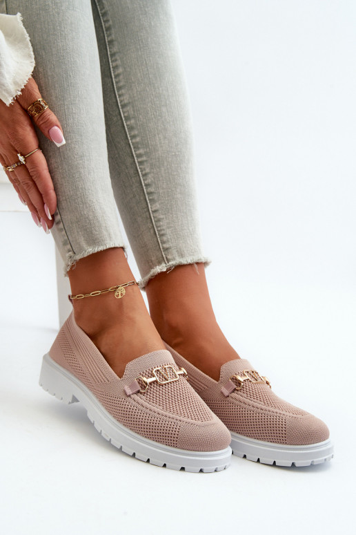 Sievišķīgs Mokasīni ar platiem papēžiem Ze Zelta krāsasm Detalem Rozā krāsas Limentia