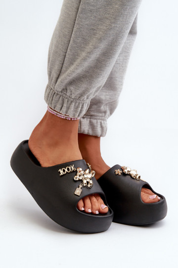 sieviešu čības Viegli Vieglas čības uz pirksta ar skaistām detaļām melnas krāsas Orchia 2