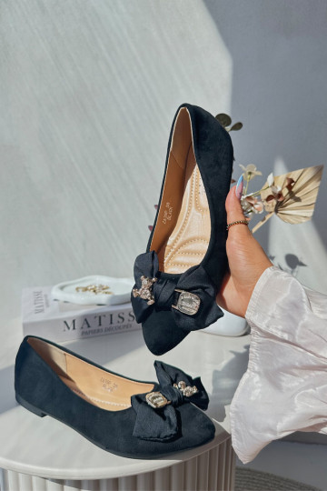 Sievišķīgs Eko Zamšādas balerīnas ar bantītēm I Broszką melnas krāsas Satris 2