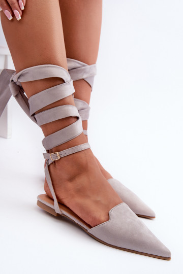 balerīnas ar bantītēm Eko zamšādaoIne Z Noskami Apavi ar spicu purngalu Pelēkas krāsas Ellesara